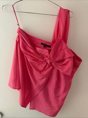 Gucci Hot Pink One-Shoulder Bow Satin Top